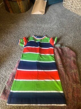 Striped Maxi Dress - Green, Navy & Red